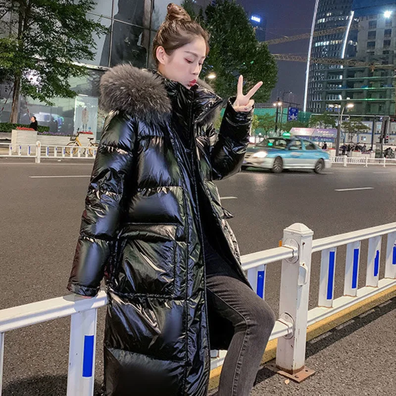 

Новая зимняя куртка-пуховик, женская теплая утепленная длинная куртка с капюшоном и мехом, стильная женская парка, Manteau Femme Hiver
