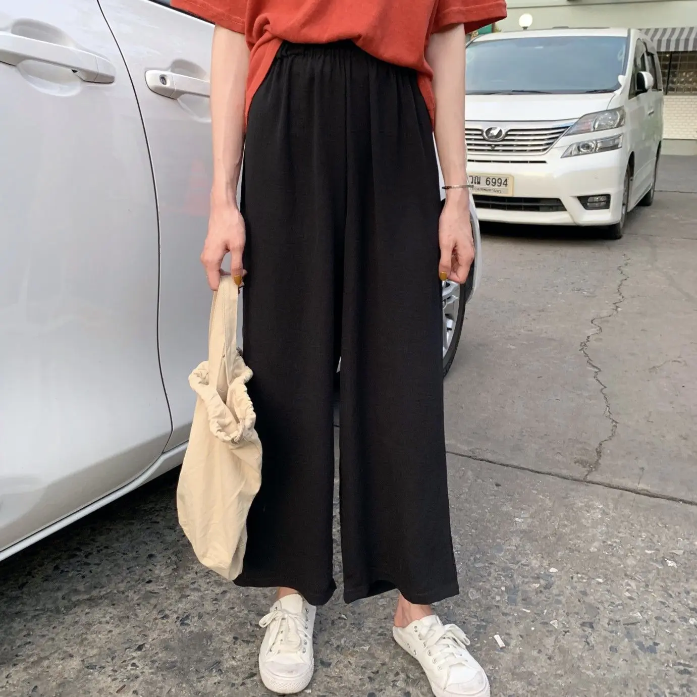 

Plus Size S-3XL Casual Pants Women Straight Solid Elastic Waist Empire Oversize Trousers All-match Ulzzang Mujer Bottoms Fashion