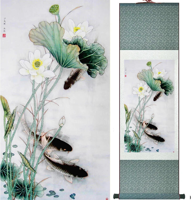 Картина с рыбами традиционное искусство китайская рыба награда пион цветок и