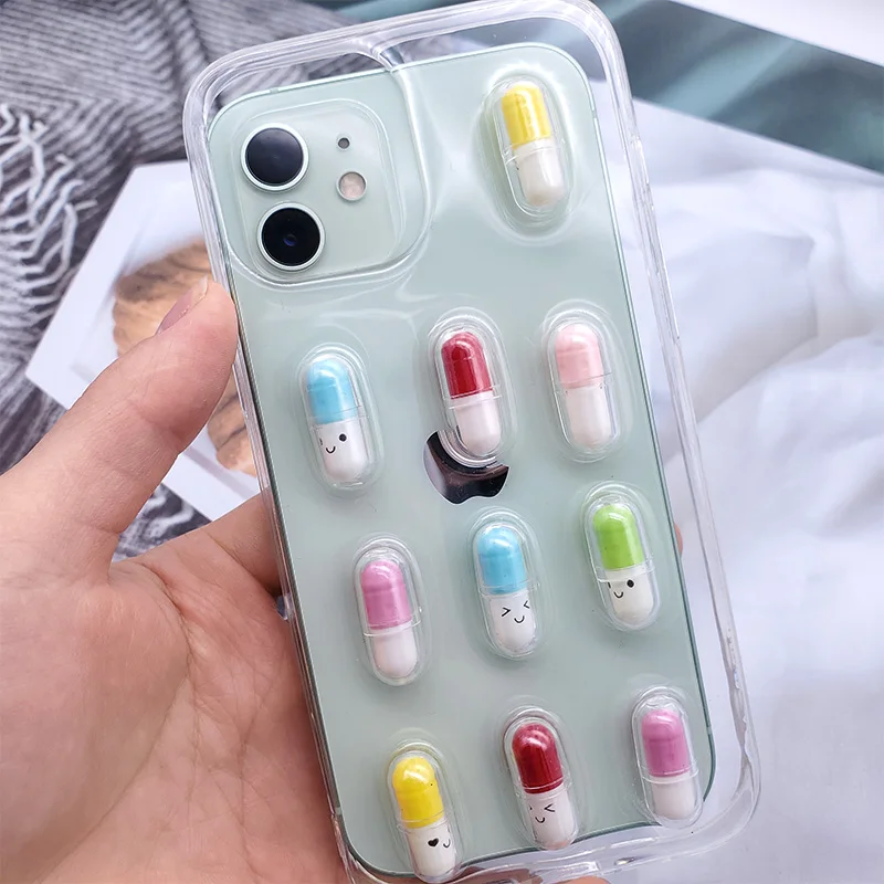 

Carcasa iPhone 12 Pro 7 8 Plus Ins Cute CreativeIngenious 3D Capsule Pilll Protective Clear Case TPU Soft iP 6.1 6.5 11 Covers