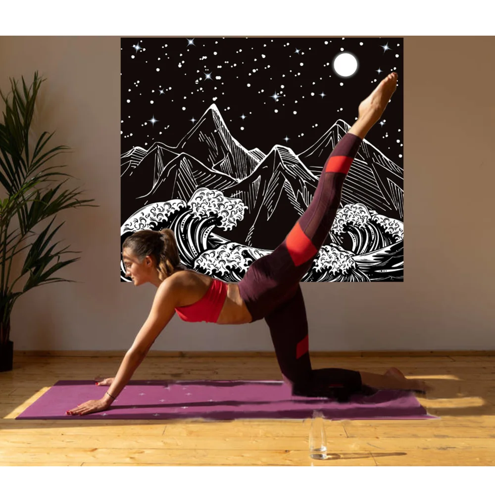 Коврик для йоги гобелен с изображением горной Луны большой волны настенный