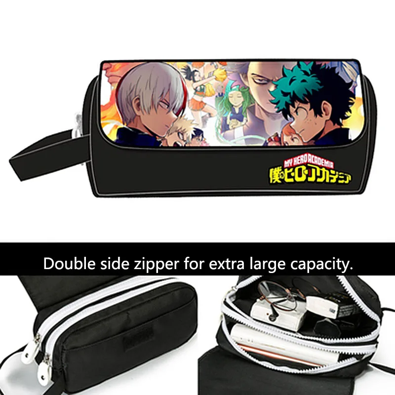 

Black Makeup Bags My Hero Academia Print Pen Pouch Anime Pattern Pencil Cases Stationery Bags for Boys Girls
