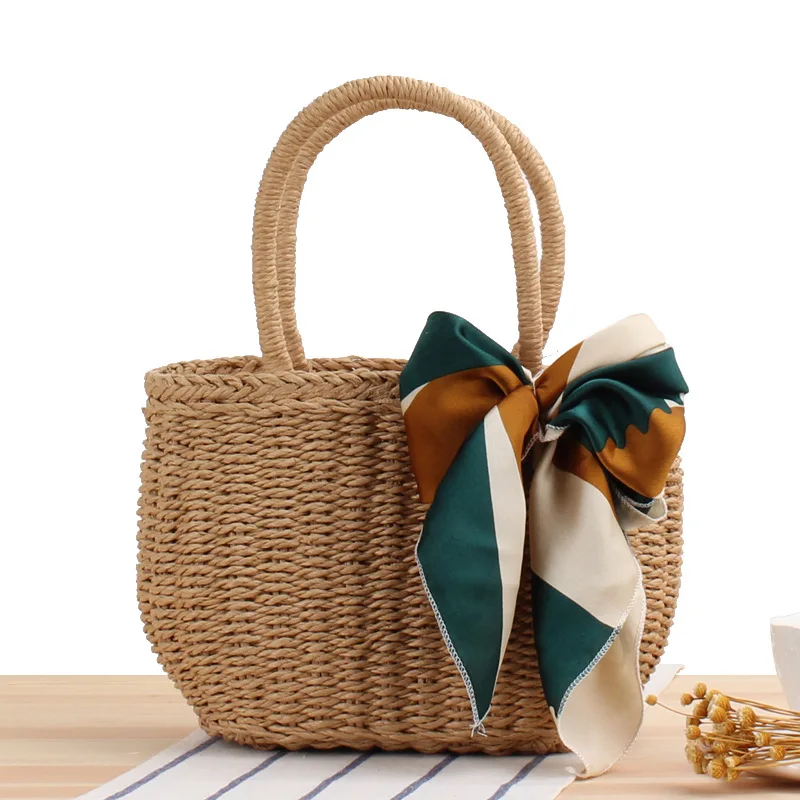 

2021 new Korean handmade straw bag Holiday Beach woven women's bag leisure simple portable one shoulder slant span bag