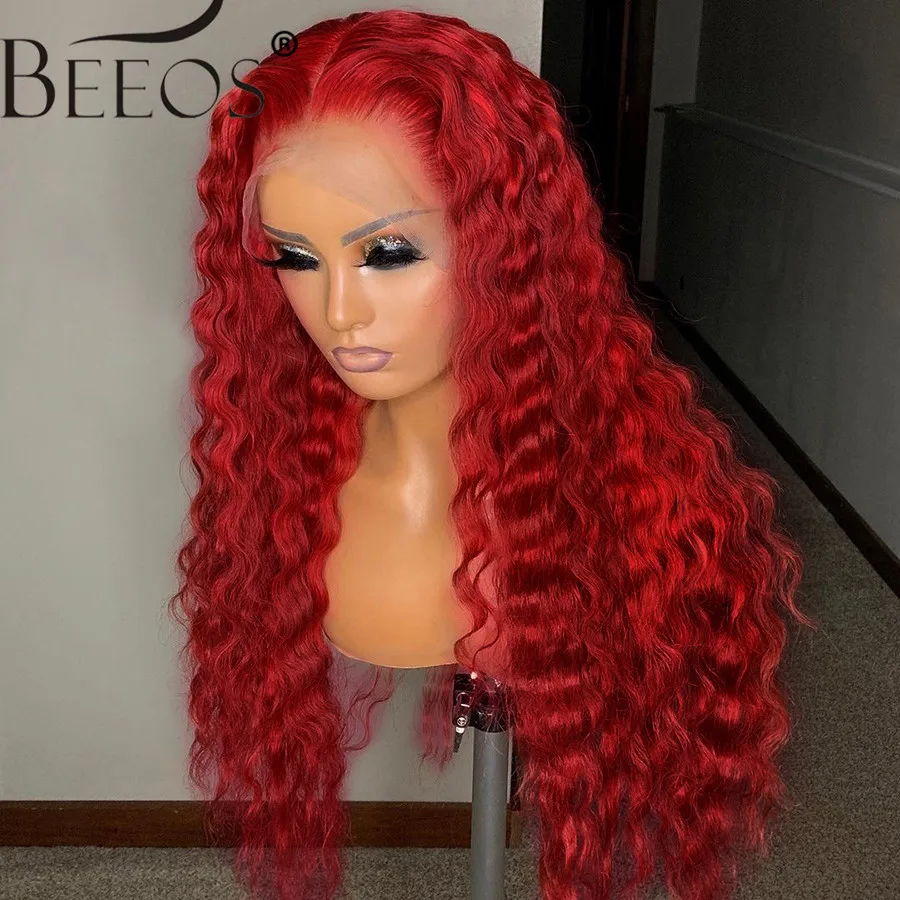 Парик из натуральных волос с глубокой волной красный бордовый 99J 13x4 HD | Шиньоны и