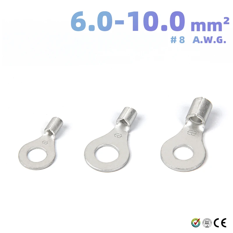 

100 шт., неизолированные кольцевые клеммы для электрических проводов