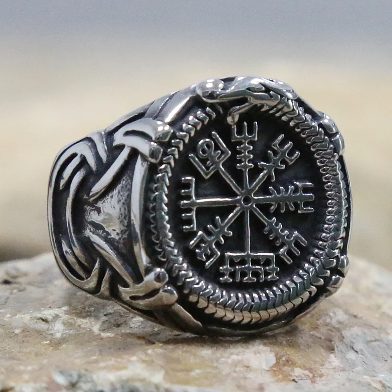Vintage Gothic Viking Compass Rings 316L Stainless Steel Pirate Men Nordic Ethnic Style Amulet Jewelry Gift | Украшения и