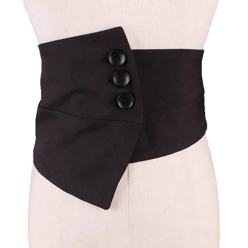 Irregular WIde Fabric Slim Corset Women Buttons Cummerbund Fashion Autumn Winter Elegant Ladies Elasic Waist Belts Stretchy Belt