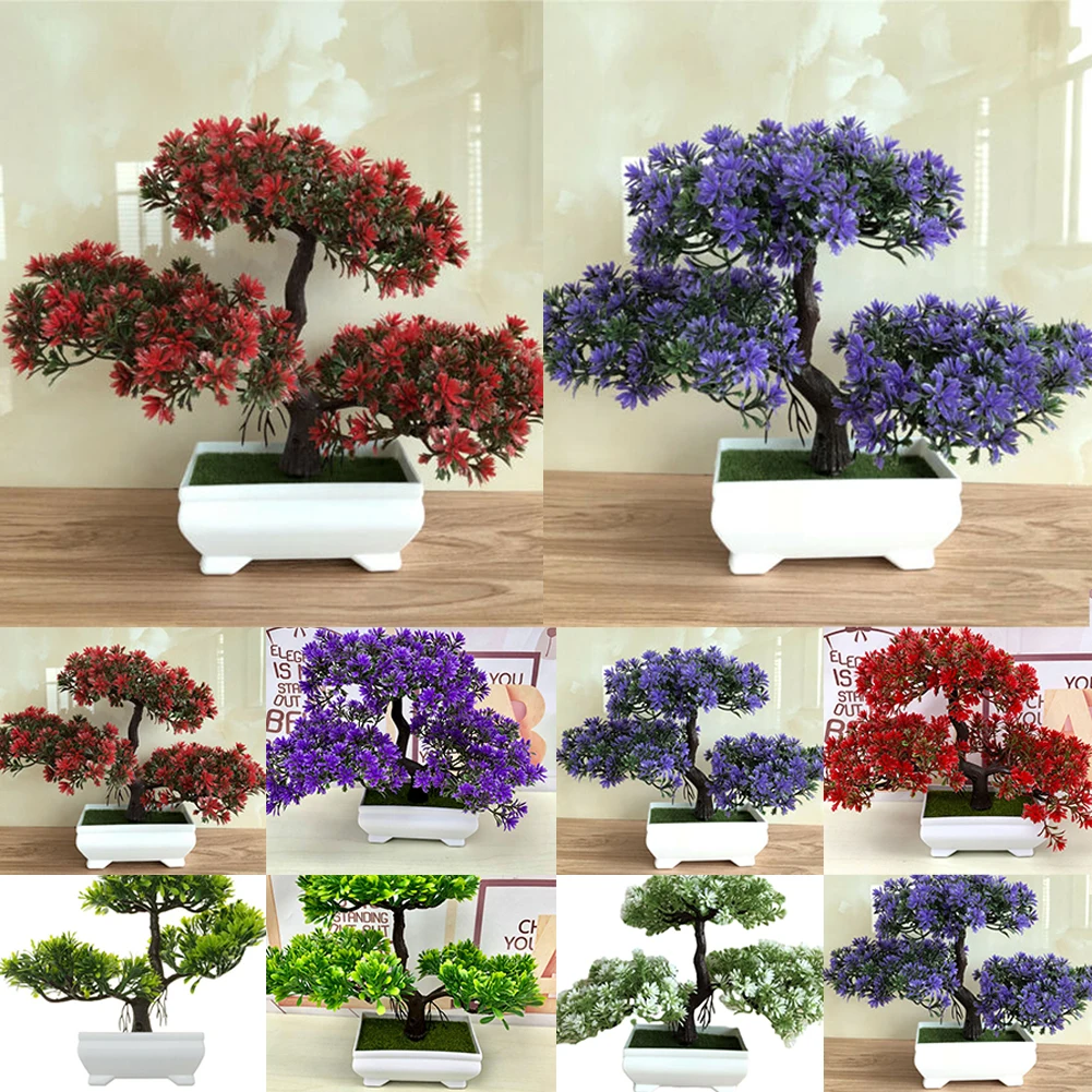 

Artificial Plants Flower Bonsai Set Small Potted Green Plants Fake Flowers For Home Decoration Hotel Garden Decor Plants