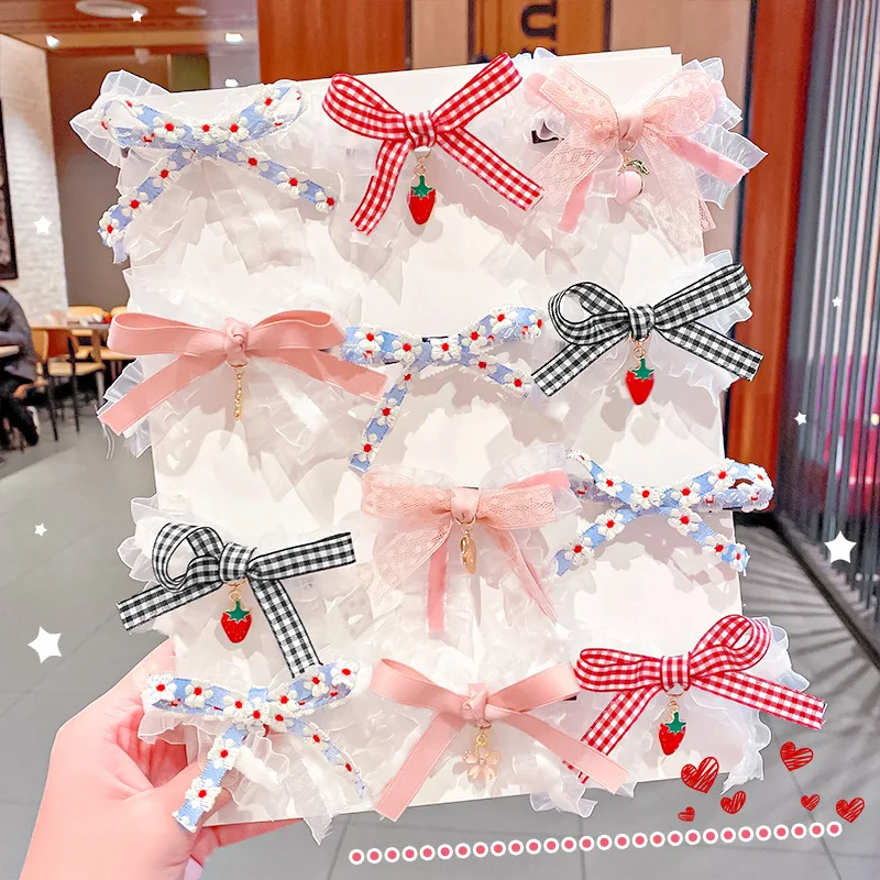 

2PCS/Set New Girls Cute Chiffon Lace Bow Pendant Hair Clips Kids Sweet Hair Bands Headband Hairpins Fashion Hair Accessories