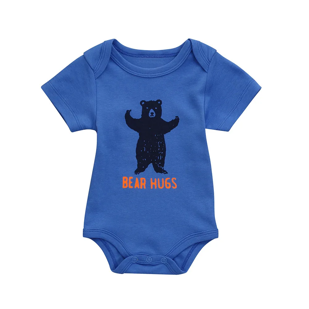 Модный комбинезон с короткими рукавами и рисунком медведя для новорожденных