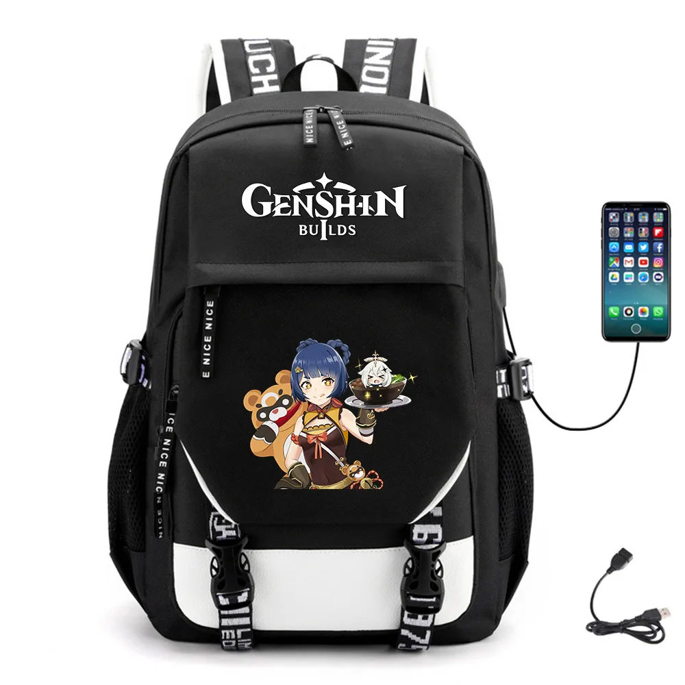 

Anime Genshin Impact USB Canvas Casual Schoolbag Unisex Fabric Packsack Teenger Student Backpack High Quality Laptop Bag