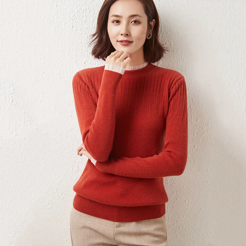 

2021 осень/зима женские свитера кружевной стиль 100% шерстяные пуловеры с круглым вырезом и длинным рукавом Милая одежда стандартные Топы