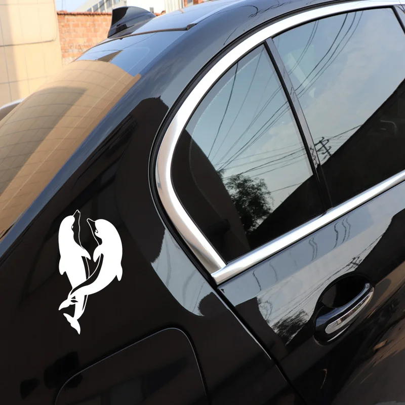 

High Quality Nice Car Decal Dolphins Decorated with Interesting Vinyl Car Stickers Black/Silver 16CM*8.3CM
