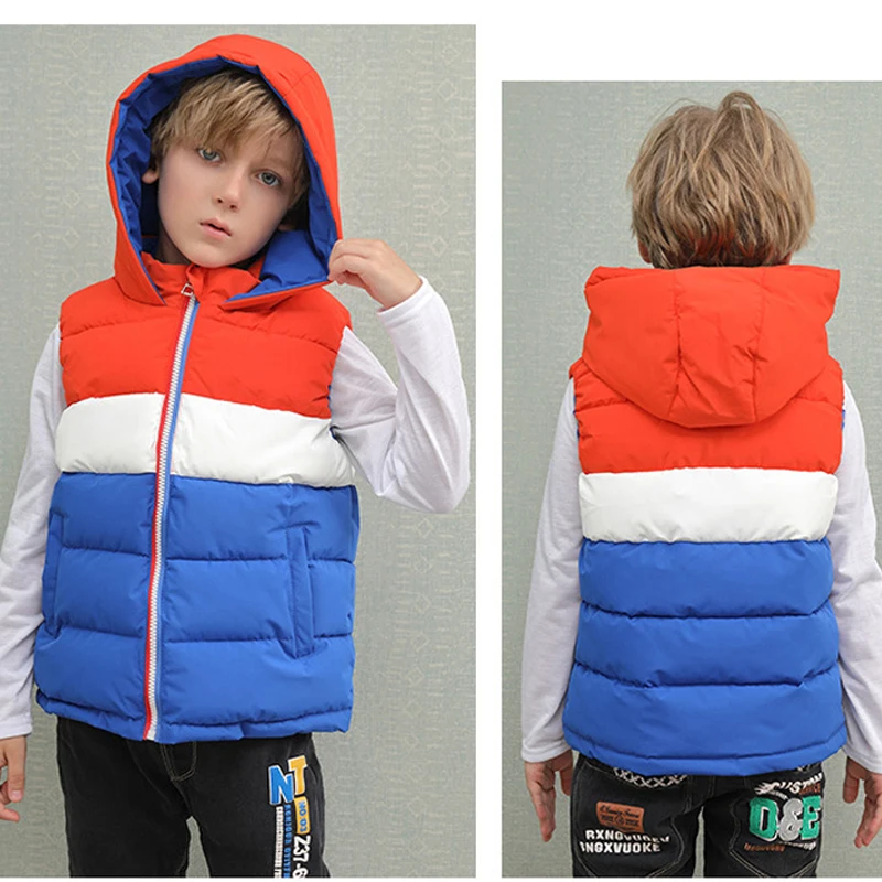 Детский жилет верхняя одежда зимний с капюшоном для мальчиков и девочек детская