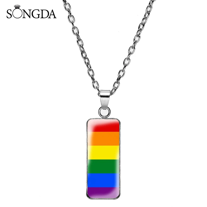 Гей значок художественные росписи узор контракт Прямоугольный кулон ожерелье