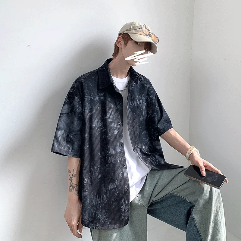 Мужская рубашка с коротким рукавом однобортная Свободная Повседневная оверсайз