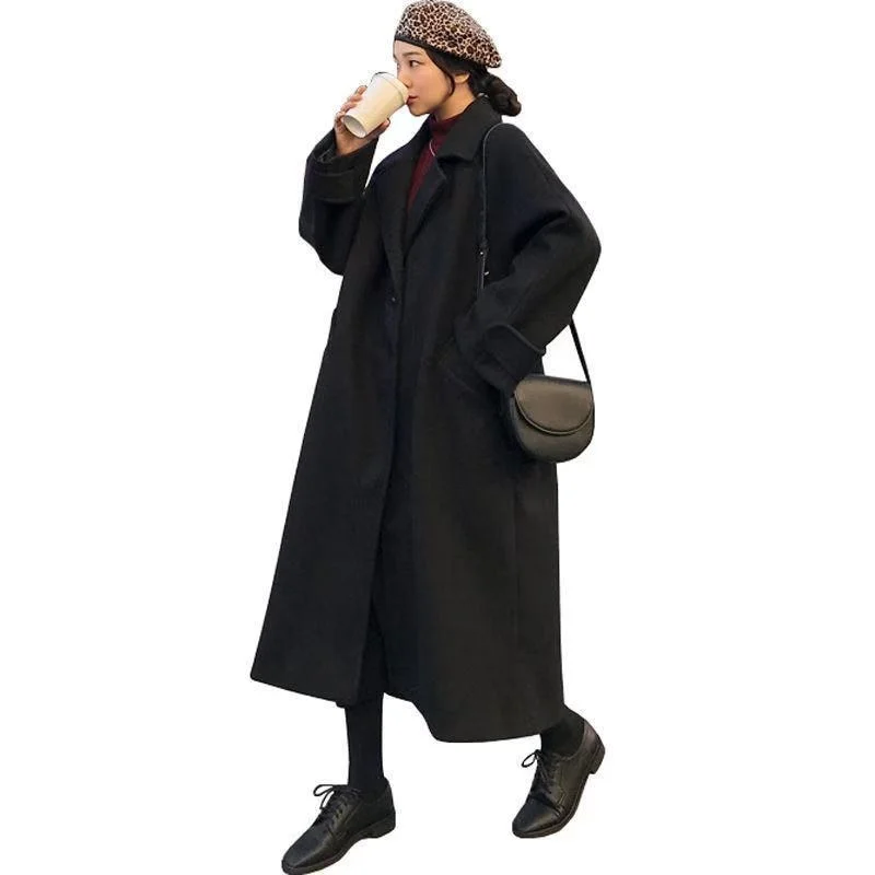 

Woman Long Coat Fashion Korean Preppy Style Retro Versatile Windbreaker Casual Warm Woolen Coat Oversize 2021 Spring Women Coat