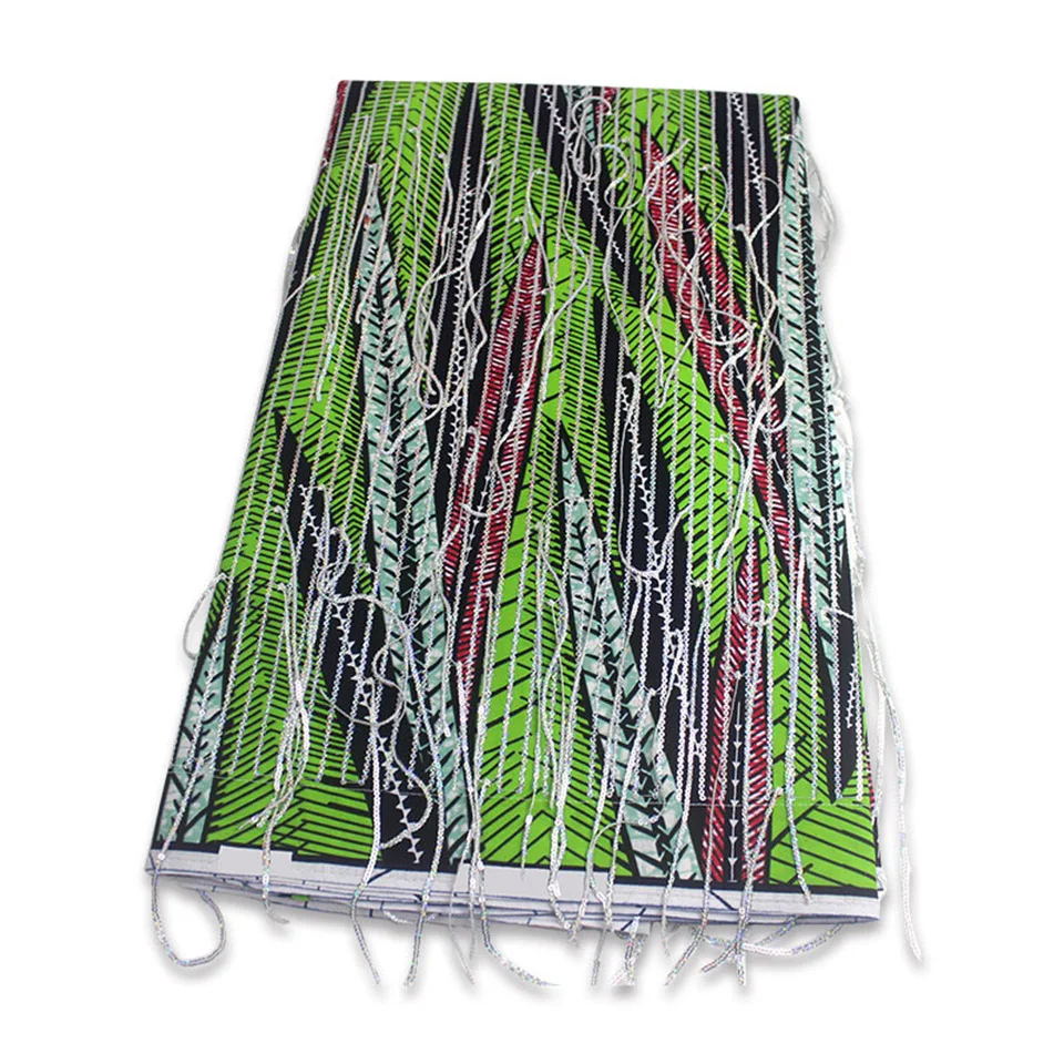 

Latest Sequins African Fabrics 100% Cotton Batiki Wax Prints Kitenge/Pagnes/Kikwembe Embroidered Sequins YXL-73