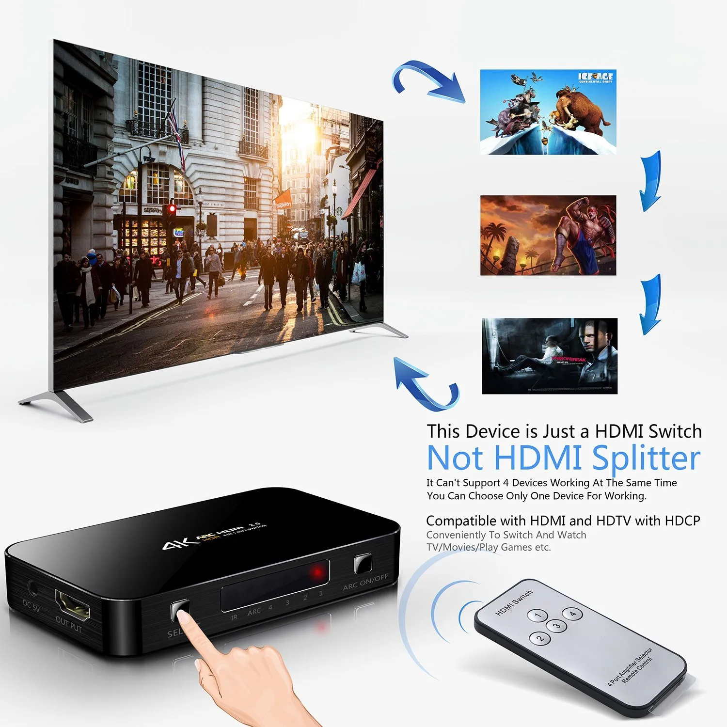 HDMI compatible2.0 переключатель ARC 4K HD 4 Порты и разъёмы x 2K аудио оптический TOSLINK