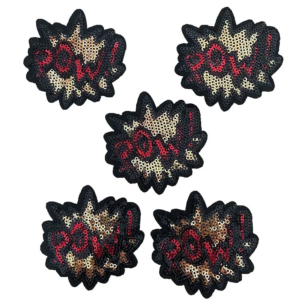 

POW Sequince Patches for Clothes DIY Garment Accessories Eye Sequined Badge Iron on Patch DIY Blue White Black POW Stickers