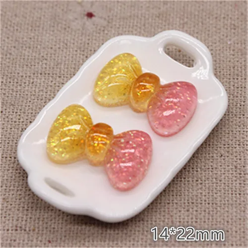 2bow 20pcs 20 шт новые смолы блеск градиент сердце/звезда/лук/корона/вишня/Seashell Кабошоны украшения Шарм основы для заколок для волос деко - Цвет: 2bow 20pcs