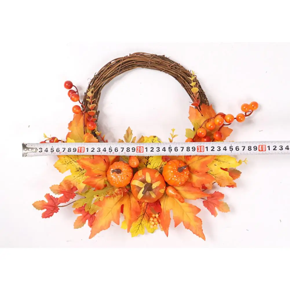 

AsyPets Artificial Pumpkin Maple Leaves Wreath for Front Door Halloween Thanksgiving Decor