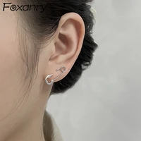 foxanry prevent allergy 925 stamp stud earrings trend couples simple pin design party jewelry birthday gifts wholesale