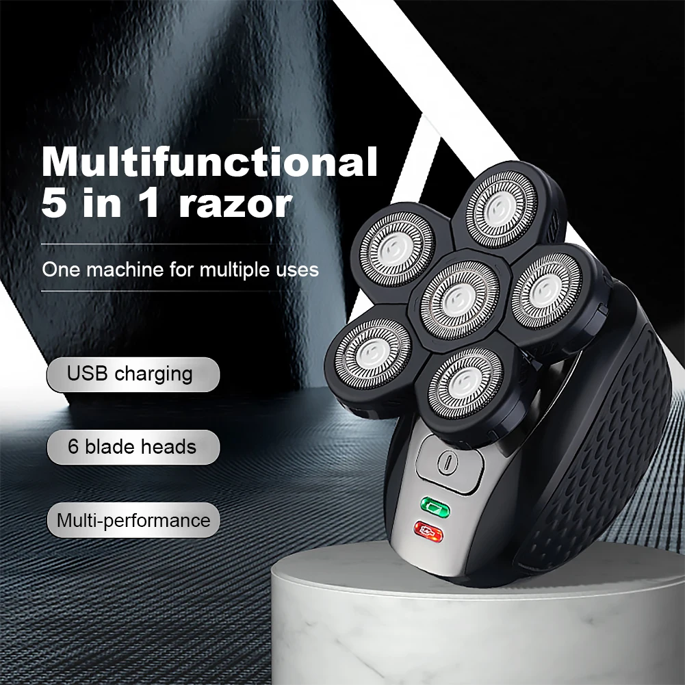 

2021 NEW 5 in 1 Multifunction Rechargeable Electric Men Electric Shaver 6D Floating Heads Bald Head Shaver For Men Hair Clipper