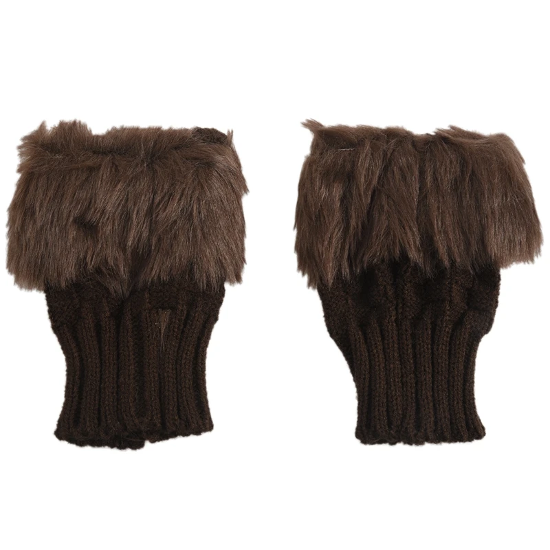 Женские лохматые вязаные пушистые гетры с искусственным мехом/гетры перчатки