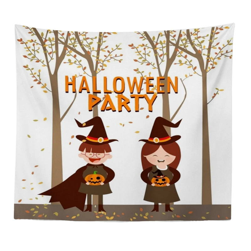 И надписью &quotHappy Halloween&quot Веселая ведьмочка гобелен с изображением тыквы