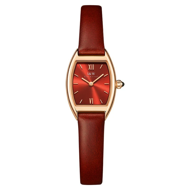 Switzerland Made Tonneau Watch for Women Luxury Brand I&W Ultrathin Womens Quartz Watch Sapphire Leather Waterproof Ladies Watch