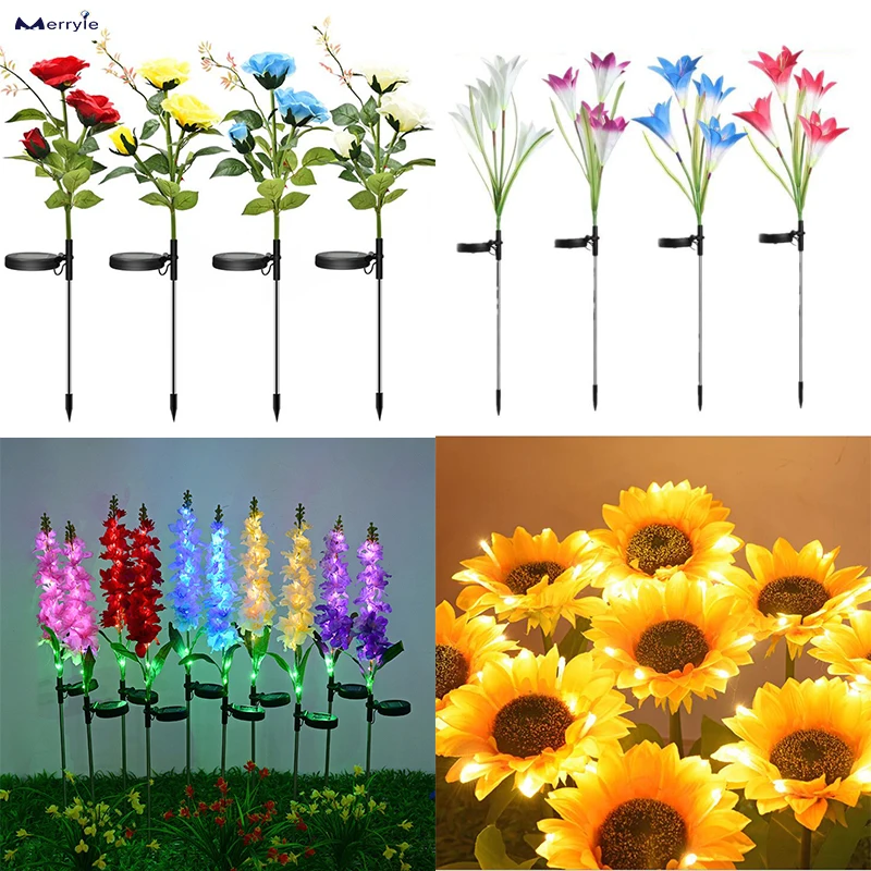 

Solar Led Light Outdoor Waterproof Garden Lamp Solar Power Flower Lawn Lamp Solar Panel Lily Rose Landscape Lamp Decor Home Path