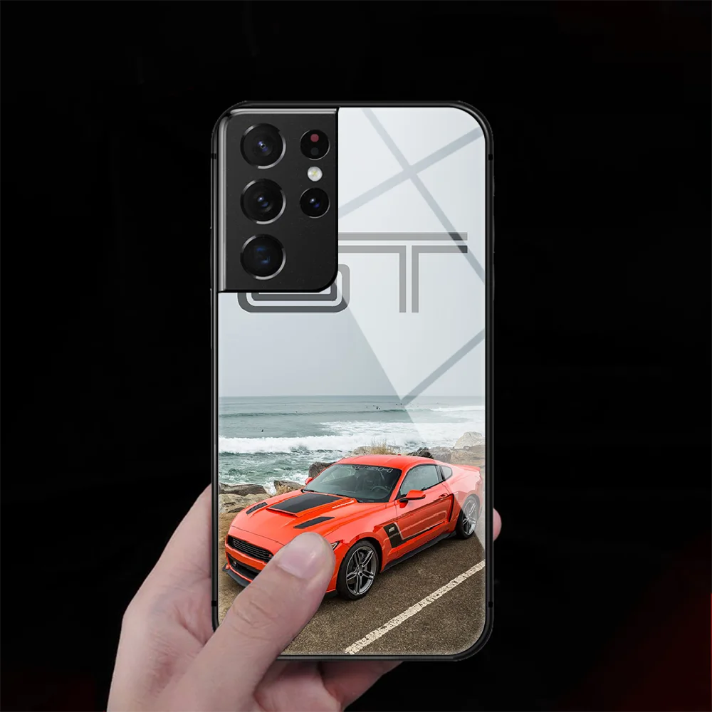 

Ford Mustang GT Tempered Glass Phone Case Cover For Samsung Galaxy S Note 8 9 10 20 21 E FE Plus Uitra 3D Soft Silicone Black