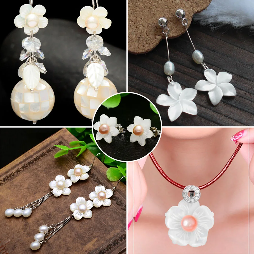 48pcs/Box Natural Freshwater Shell Pendants Mixed Flower White Charm for Jewelry Making DIY Necklace Earring Necklace Decoration