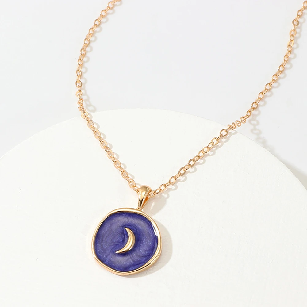 

Simple Harajuku Sweet Cute Moon Star Heart Enamel Necklace Korean Fashion Round Heart Lightning Delicate Necklace for Women