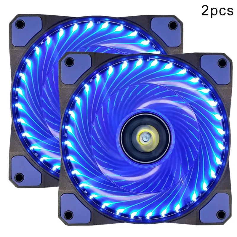 Blue 2pcs 1/2 шт. 120 мм PC чехол Вентилятор охлаждения Супер Бесшумный компьютер светодиодный воздушный поток охладитель вентиляторы VDX99 - Цвет лезвия: Blue 2pcs