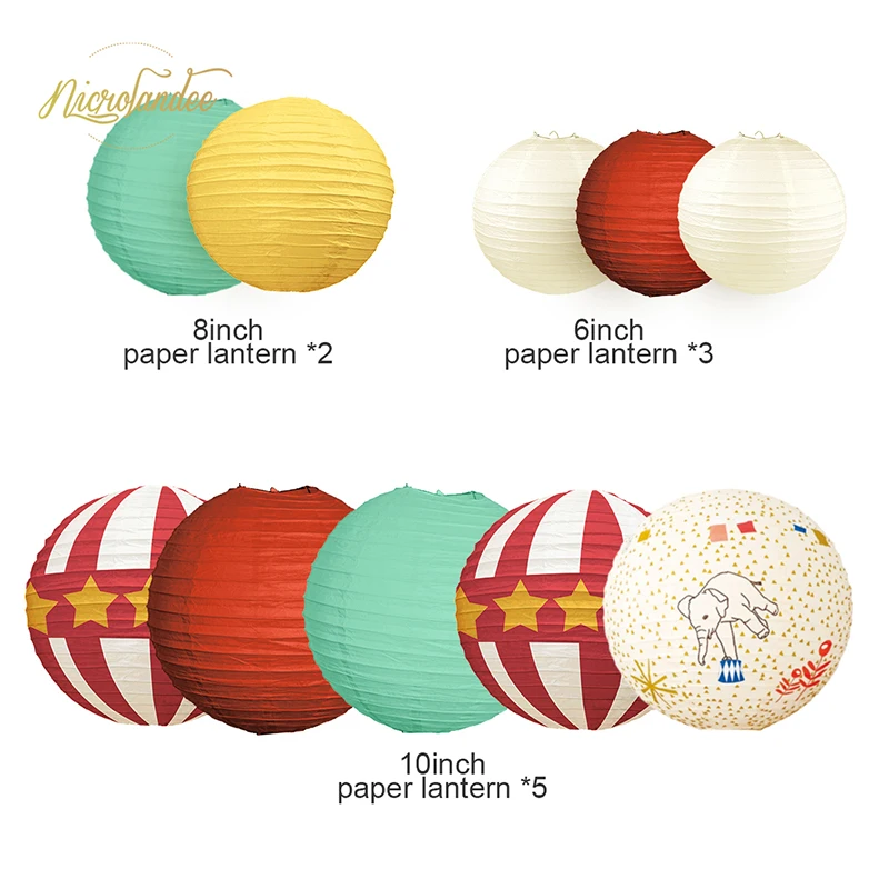 NICROLANDEE Circus Party Decorations - 10 PCS Red White Paper Lanterns for Carnival Kids Birthday Baby Shower DIY Decor | Дом и сад