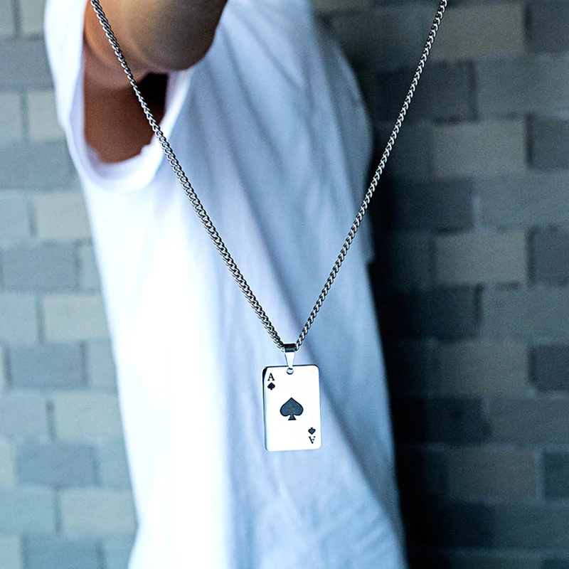 Hip Hop Personality Poker Heart A Necklace For Men Women Lucky Stainless Steel Pendant Fashion Punk Party Jewelry Gift | Украшения и
