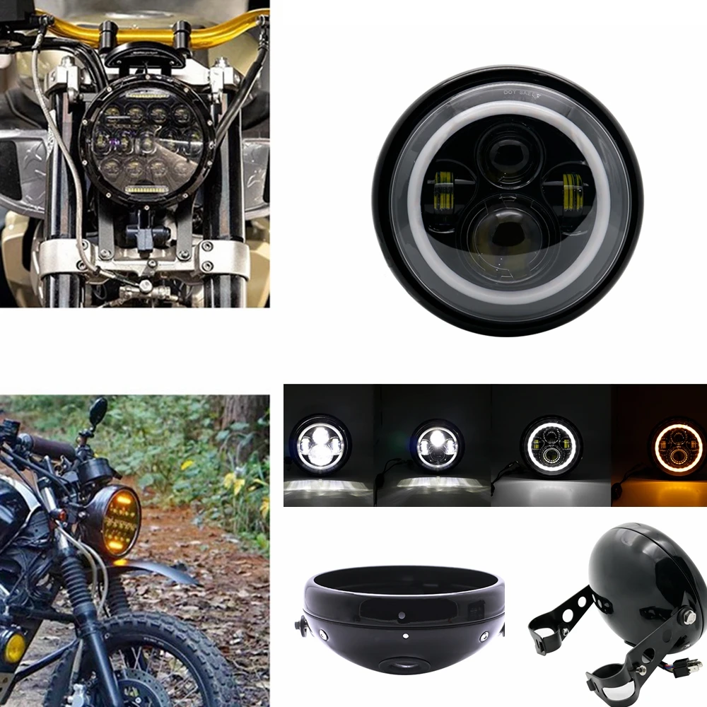 7 &quotH4 фара мотоцикла DRL Янтарный сигнал поворота ангельские глазки дюймов