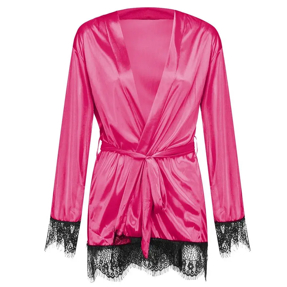 Женский Атласный халат шелковая ночная рубашка с v-образным вырезом и поясом |