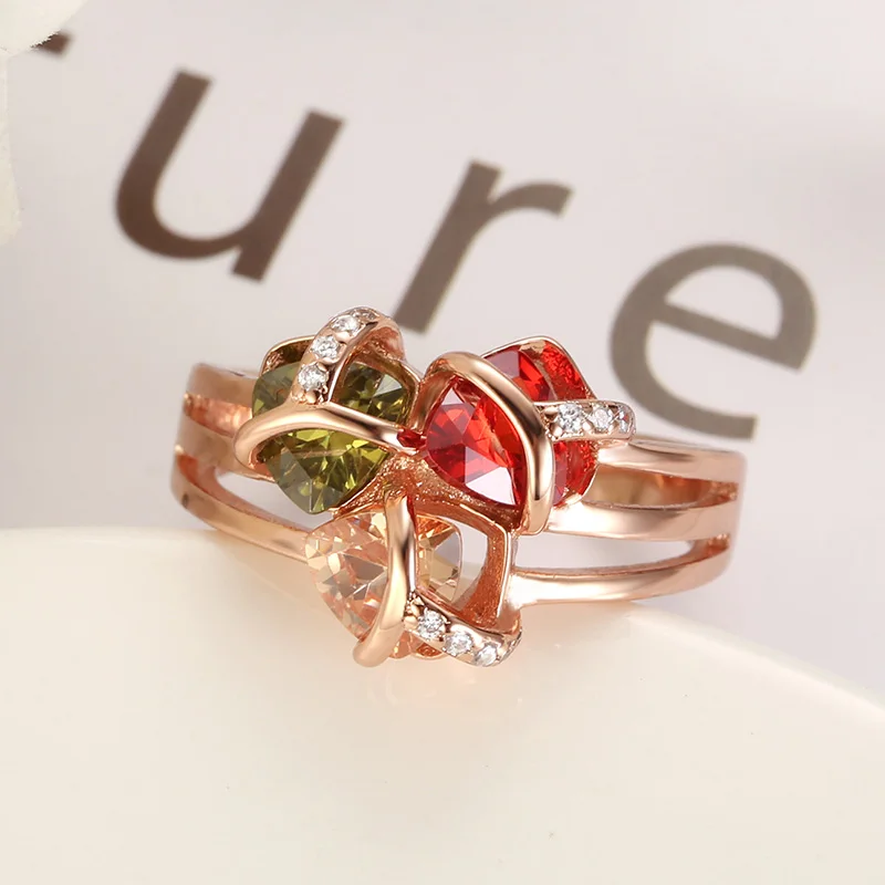 Ring Dainty Cubic Zirconia Silverware Gifts For Women Wide Rings Green Yellow Gemstones Rose Gold-color | Украшения и аксессуары