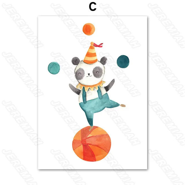 

Cartoon Circus Animal Poster Nordic Style Waterproof Ink Painting Print Painting Modern Living Room Bedroom Wall Stickers