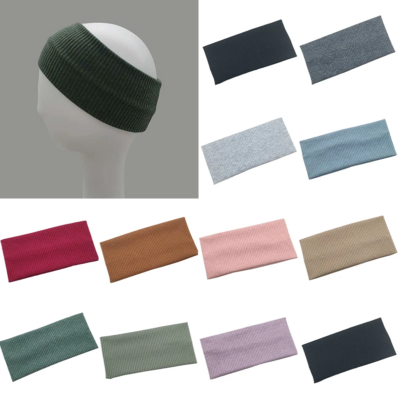 

Classic Women Cotton Stretchy Headband Sport Knitted Solid Color Ribbed Cotton Hair Band Striped Flat Elastic Hair Accessories