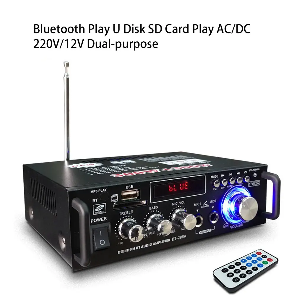 600 Вт 220 В/12 В Hifi стерео Fm 2Ch Amp Автомобильный домашний Usb Sd Mp3 Мини Usb карта Ac и Dc небольшой усилитель мощности