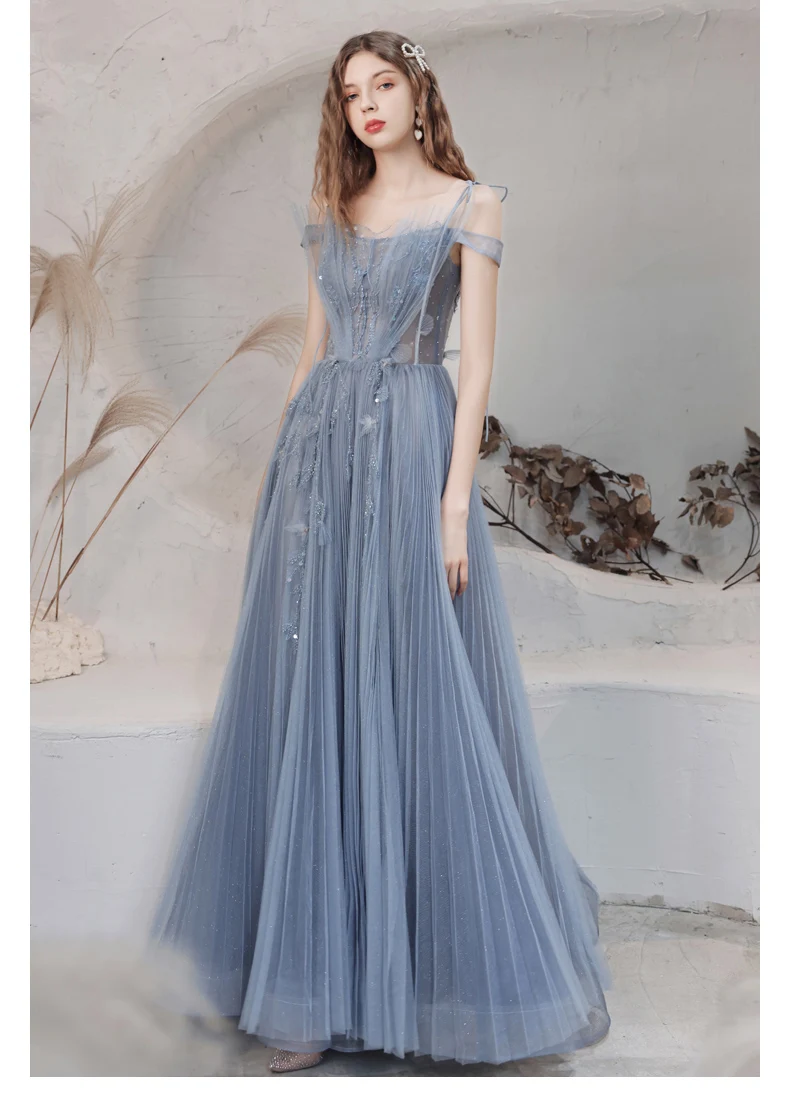 long sleeve formal dresses Elegant Spaghetti Strap Evening Dress Off Shoulder A-Line Floor Length Banquet Dress Appliques Lace-Up Pageant Party Gown evening maxi dresses