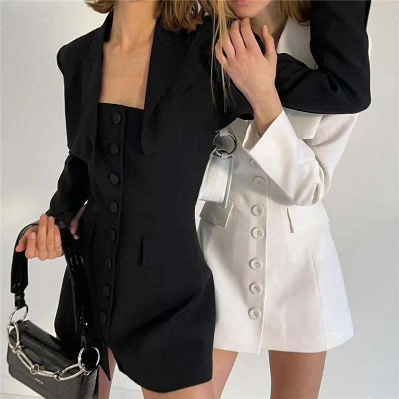 

XITAO White Black Dress Fashion New Women Single Breast Full Sleeve Goddess Fan Casual Style Loose 2021 Spring Autumn ZY6006