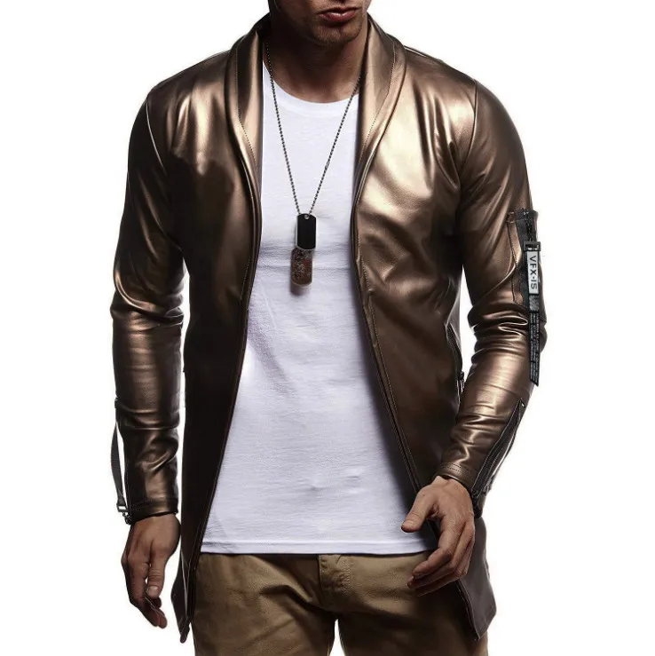 

Night Club Leather Jacket Men New Slim Fit Motorcycle Leather Jacket Golden/Silver Blazer Jacket Male PU Coat Winter Jacket Men