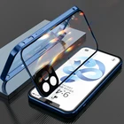 360 магнитный металлический чехол для телефона IPhone 11 12 13 Mini Pro Max XR XS 7 8 двойное стекло с защитой объектива камеры Магнитный чехол