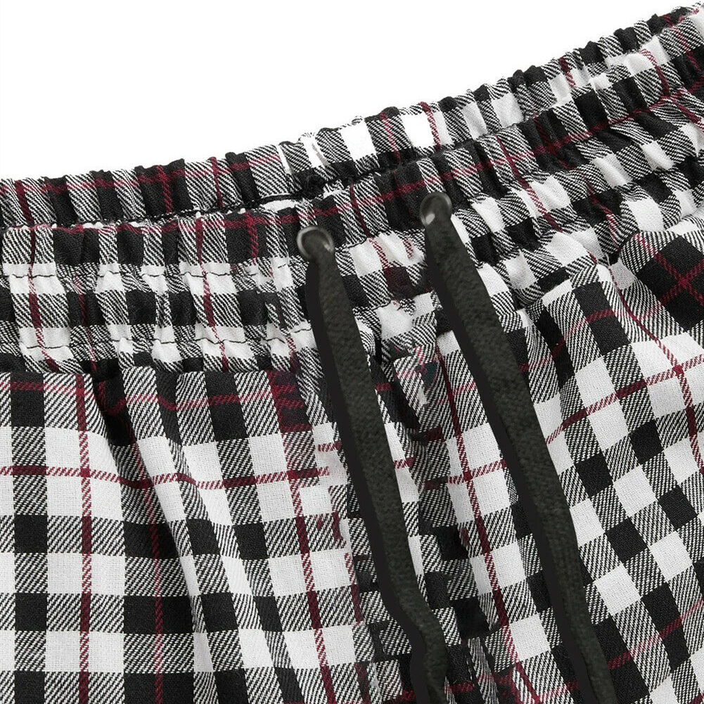 

Side Striped Men Vogue Plaid Pants Loose Elastic Waist Long Ankle Tie Joggers Pants Male Casual Street Trouser Baggy Herem Pants