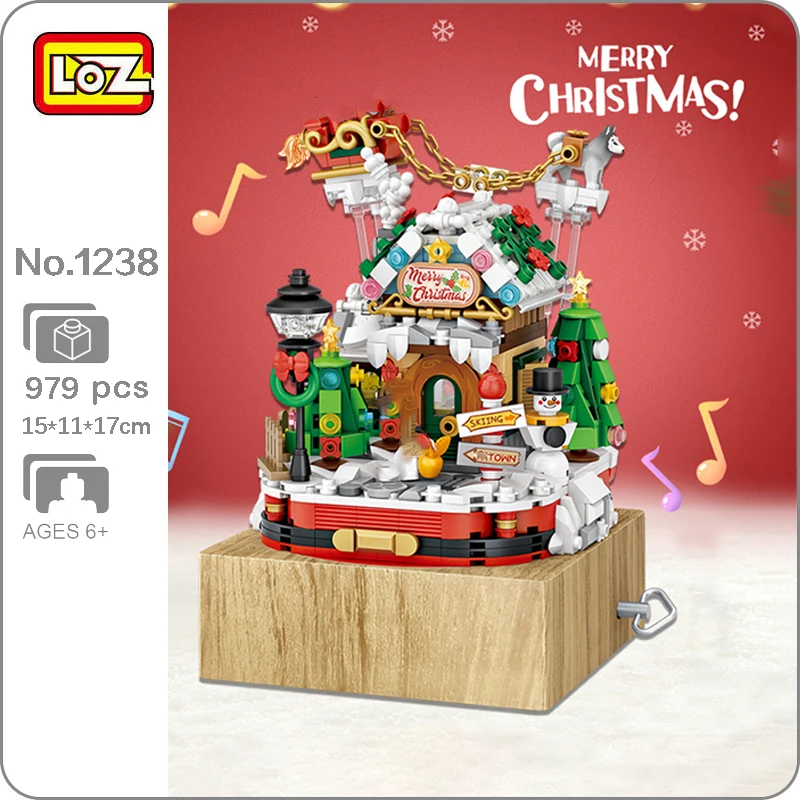 

LOZ 1237 Рождественская елка, музыкальная шкатулка, Санта-Клаус, снеговик, чулки, животные, мини-кубики, конструктор для детей, без коробки